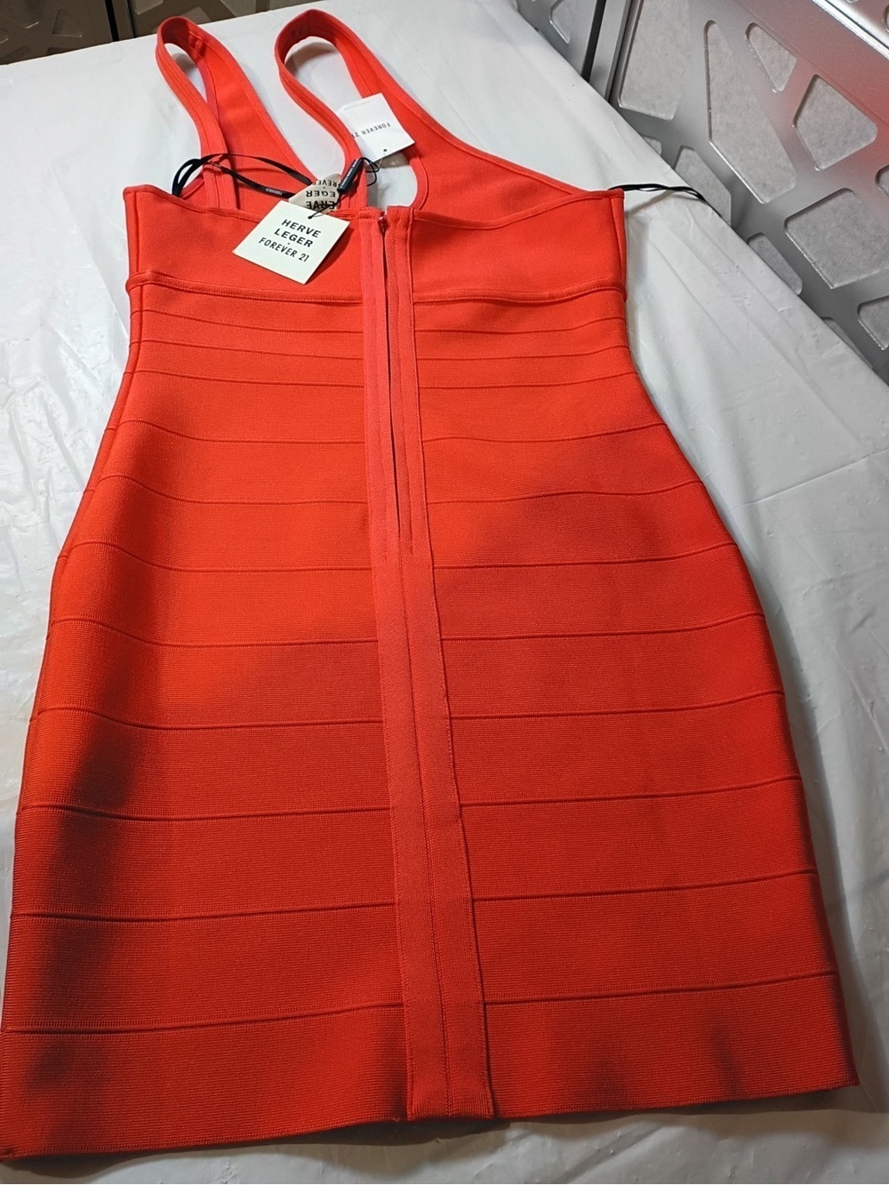 Herve Leger x Forever 21 Bandage Dress One Shoulder Orange Bodycon NWT Size L - Picture 7 of 8